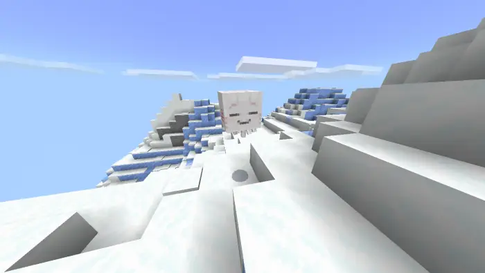 Large white mob floating in snowy mountains