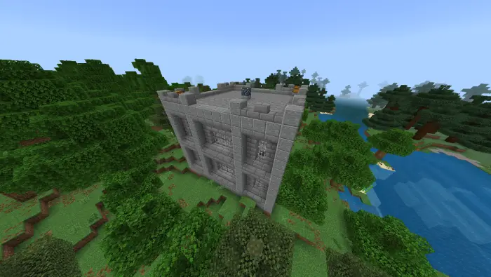 Stone fortress tower in a forest biome