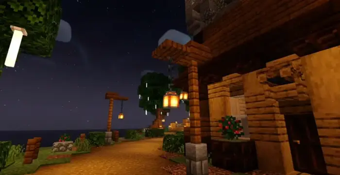 Warm village path with enhanced lighting effects