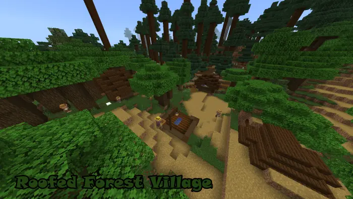 Village houses in a dense forest biome