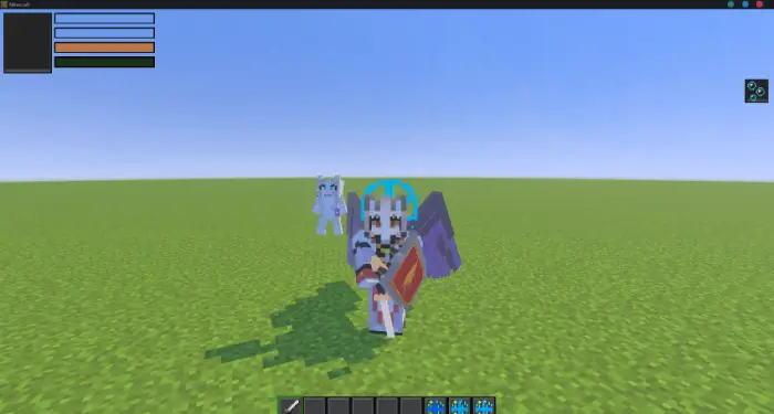 Anime character with shield on grassy field