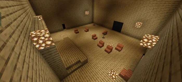 Wooden mission room with glowing lights