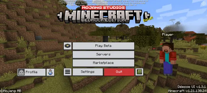 Custom blocky title screen with menu options