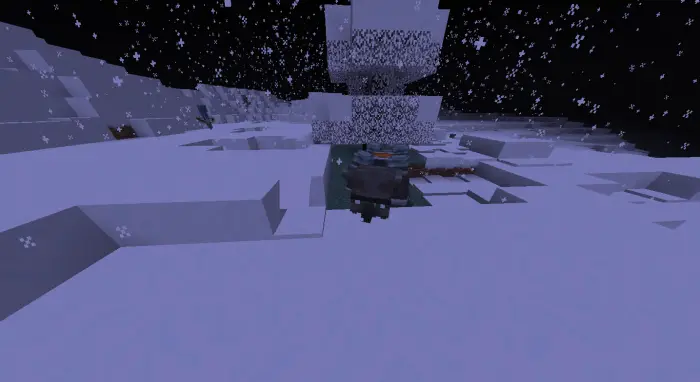 Snowy landscape with a rare mob at night