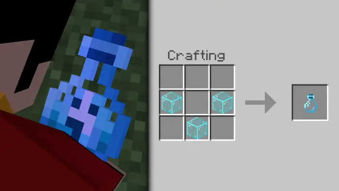 Player holding blue bracelet; crafting recipe shown