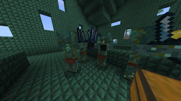 Group of underwater zombie creatures inside temple