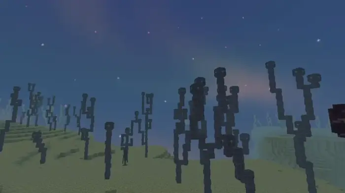 Soft shadows and vibrant sky over blocky terrain