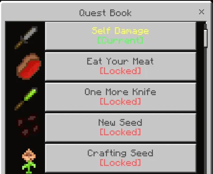 Quest book with locked survival tasks
