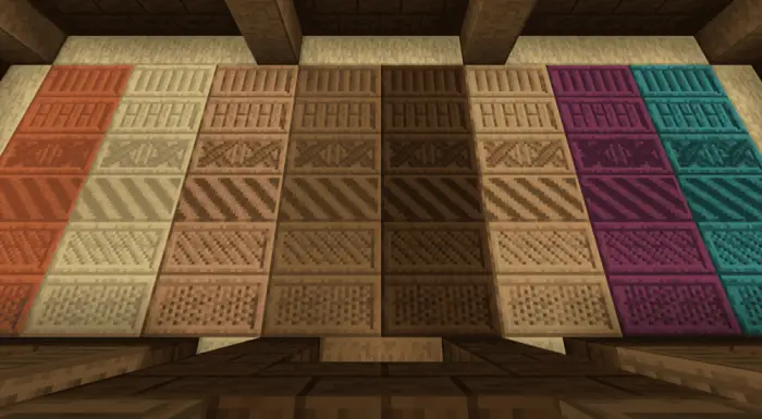 Colorful patterned wood planks in rows
