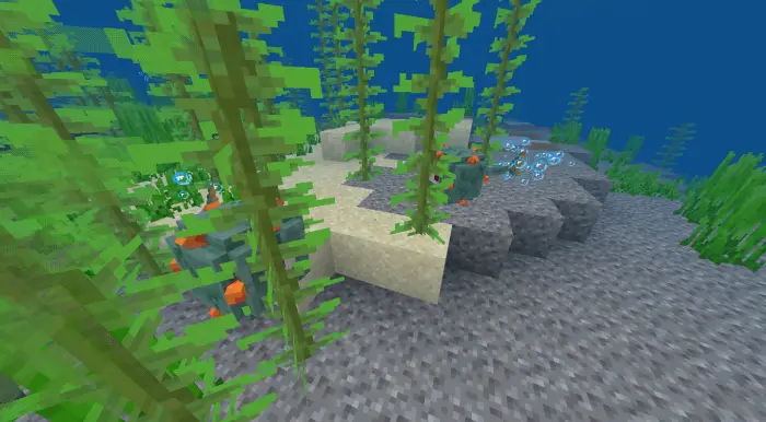 Underwater mobs near kelp and bubble columns