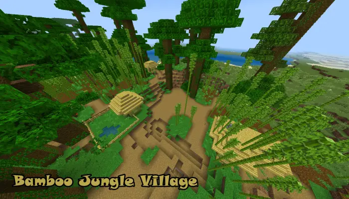 Bamboo jungle village with wooden huts