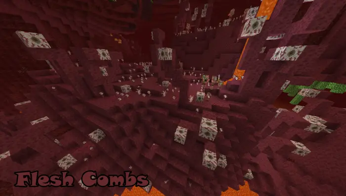 White blocks scattered in a red, rocky cave