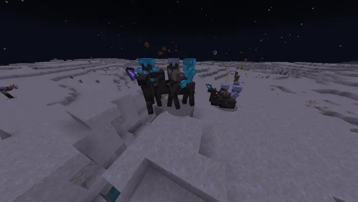 Armored hostile mobs gather at night.