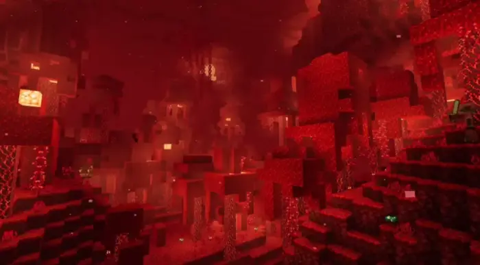 Glowing red cavern with enhanced lighting