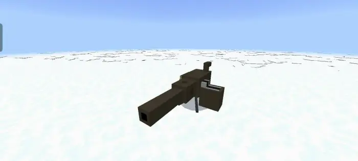 Blocky deployable machine gun on snowy ground