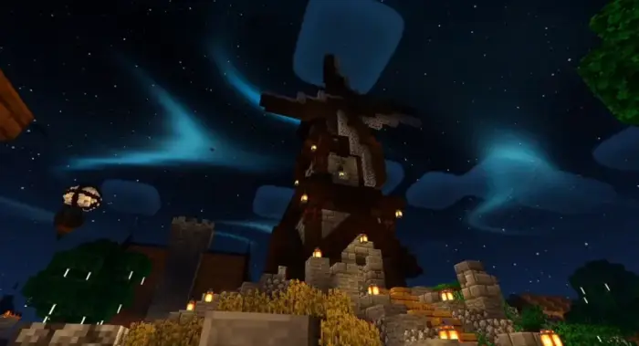 Windmill with glowing night sky effects