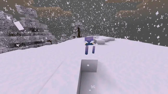 Purple mob walking in snowy landscape