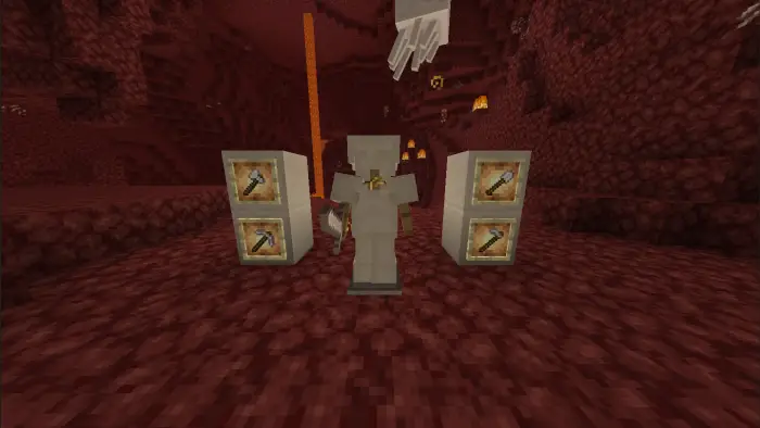New armor set and tools displayed in Nether