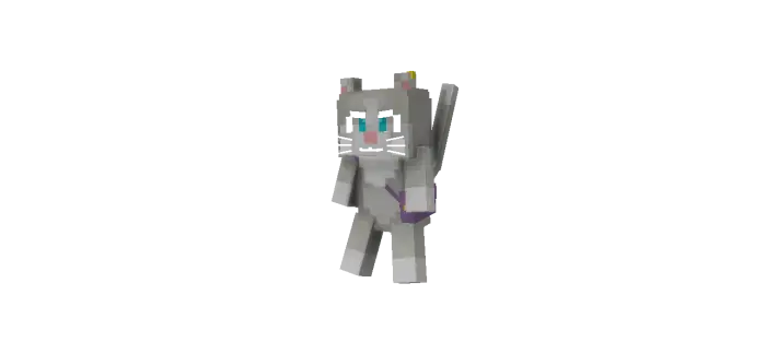 Pixelated gray cat character holding weapon