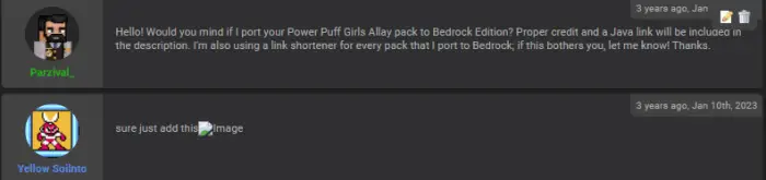 Two users discuss Powerpuff Allays port.