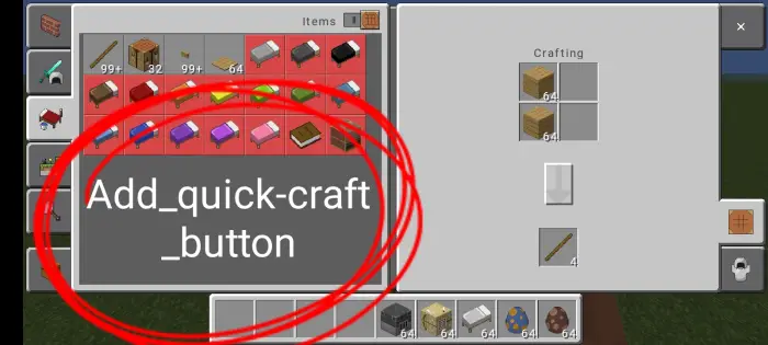 Quick craft button highlighted in inventory