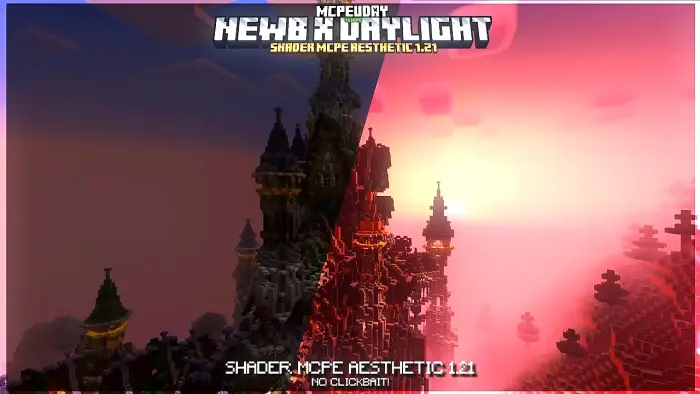 Castle scene split by shader effects