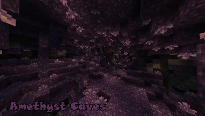 Purple crystal-filled amethyst cave biome