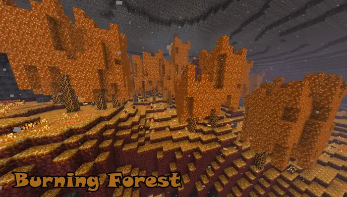 Lava-filled forest biome with glowing trees