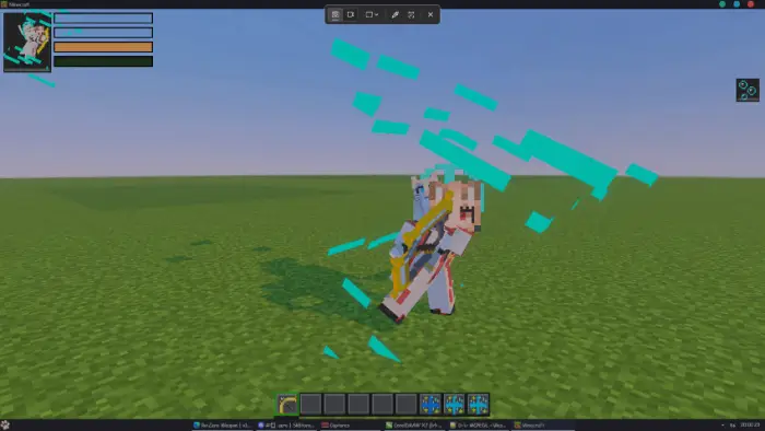 Anime character wields glowing blue weapon