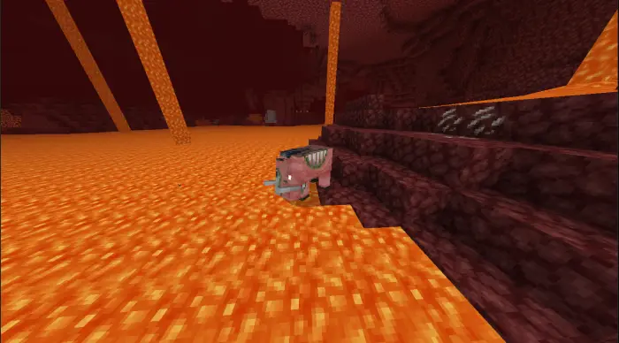Pig-like mob standing by lava in the Nether