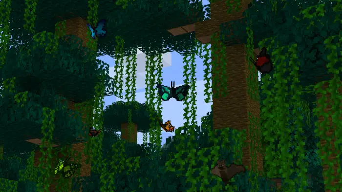 Colorful glowing butterfly-shaped bats in jungle