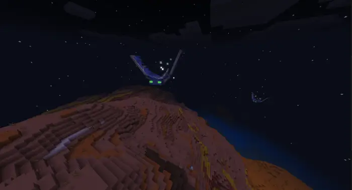 Phantoms flying over a mesa biome at night