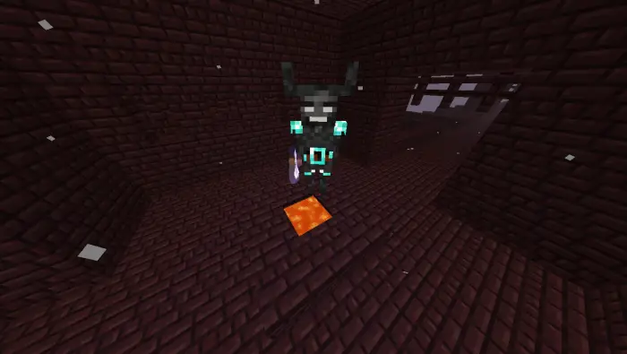 Armored boss stands near lava in fortress