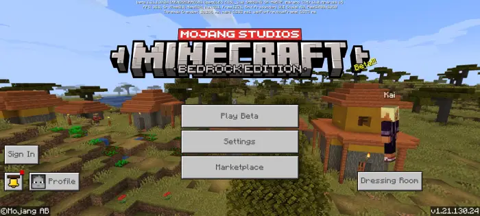 Custom title screen with savanna village background