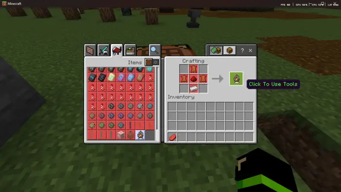 Crafting menu showing Survival Gloves item