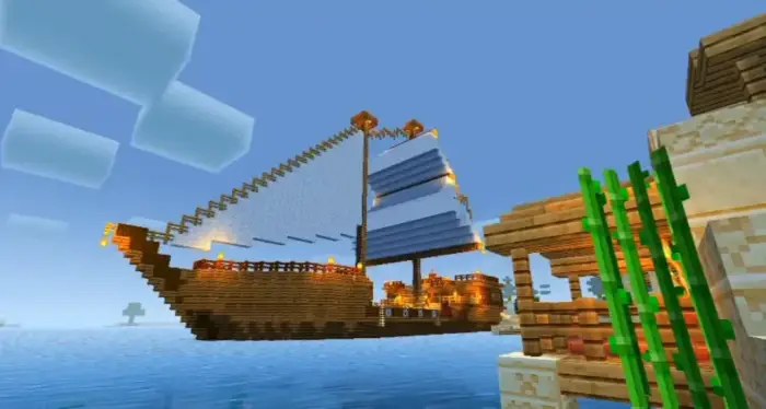 Large wooden ship with realistic water effects