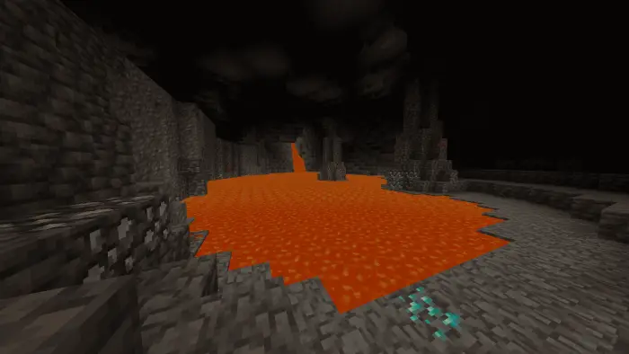 Lava-filled cavern with stone formations