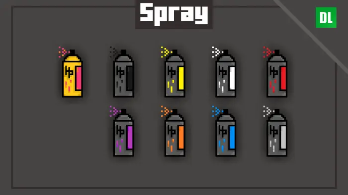 Pixel art spray paint cans in various colors