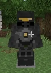 Armored figure in dark, post-apocalyptic suit