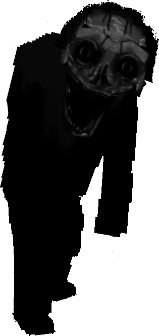 Sinister black humanoid horror with wide grin