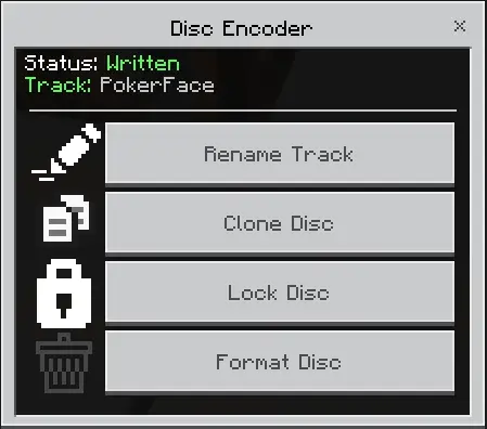 Disc encoder menu with track options shown