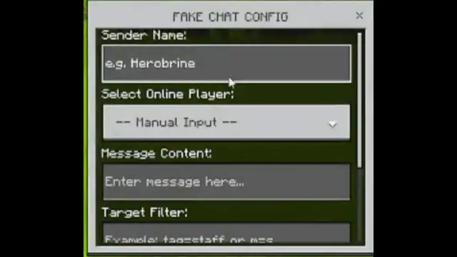 Fake chat configuration menu interface