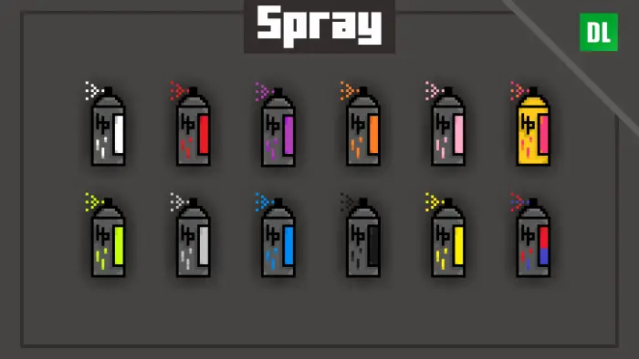 12 pixel art spray cans in various colors