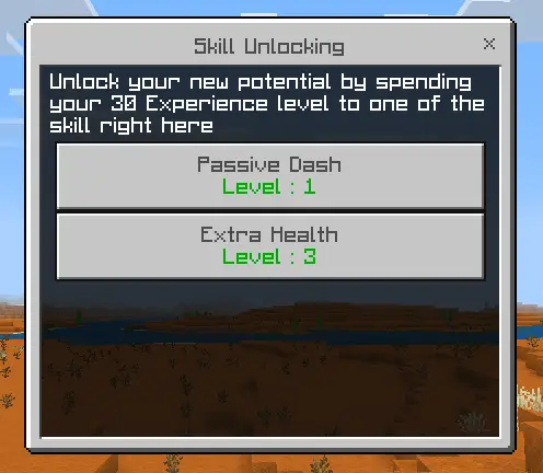 Skill unlock menu with dash and health options