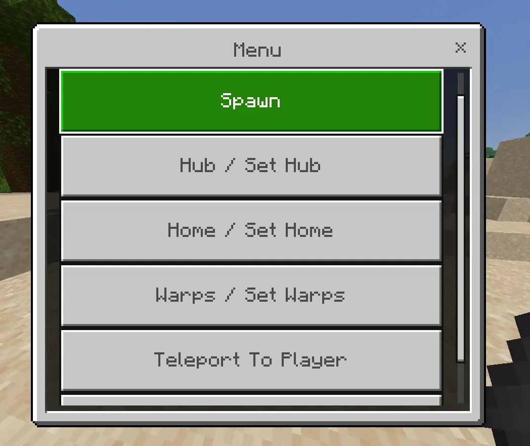 In-game menu with teleport and home options