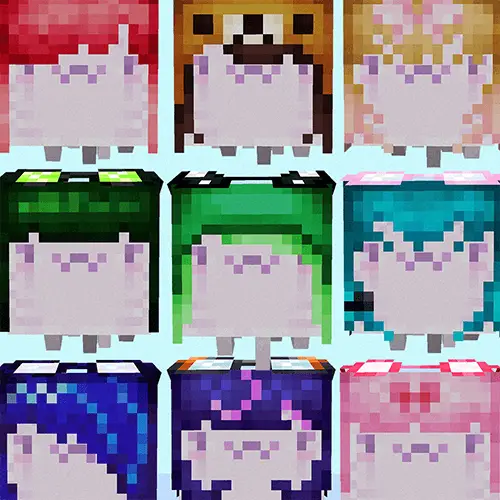 Nine kawaii pixel ghasts in cute costumes