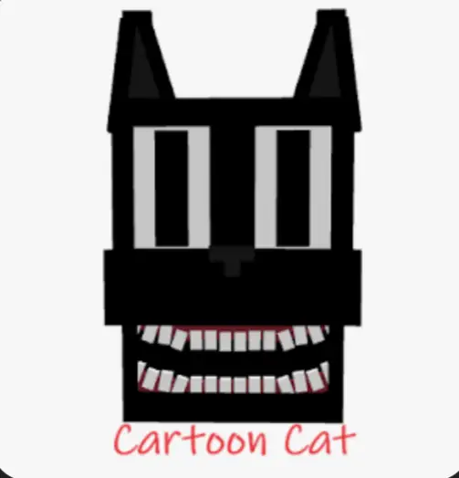 Blocky black cartoon cat with sharp teeth