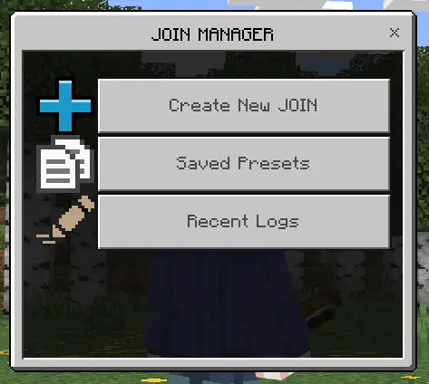 Join manager menu with three options shown