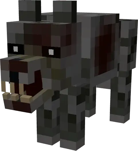 Mutated, hostile wolf with exposed fangs