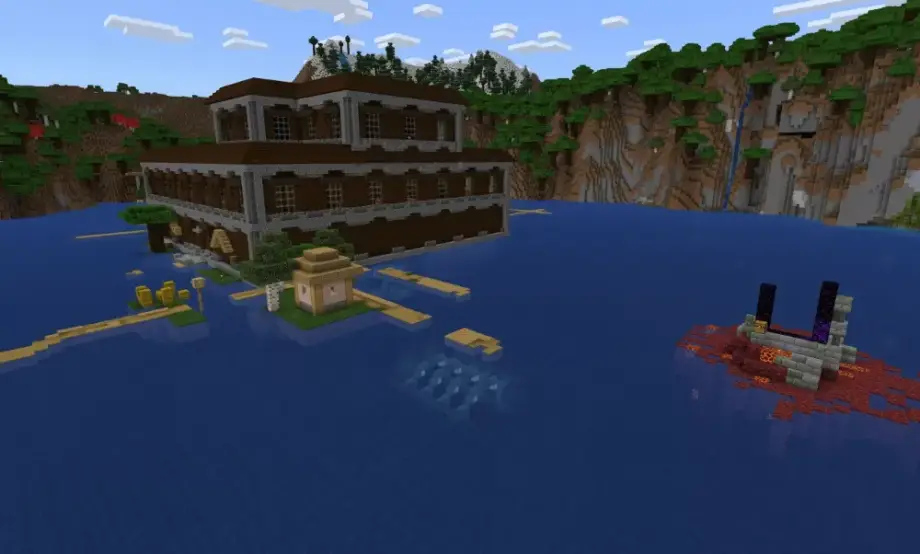 Thumbnail: Lake with Mansion and Village at Spawn Seed